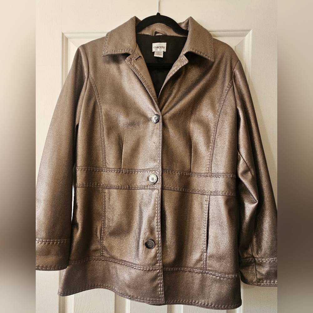 Chico's Shimmering Bronze Faux Leather  Super Soft Jacket